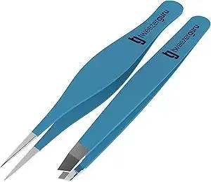 Product Summary: Tweezer Guru Eyebrow Tweezers for Women & Men - Set of 2, Professional, Stainless Steel, Slant and Pointed Tweezers for Ingrown Hair, Splinters and Blackhead Removal (Teal)