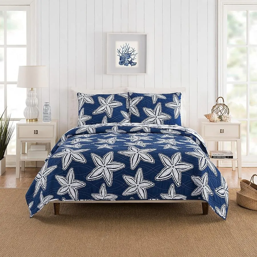 Makers Collective Sea Star 3 -Piece Blue Full/Queen Quilt Set