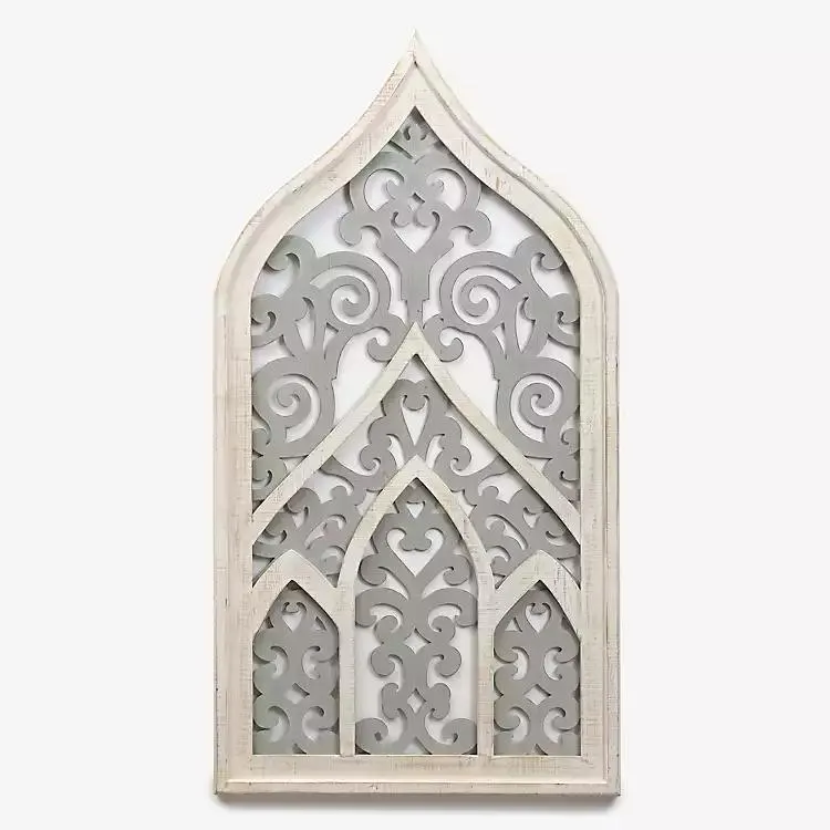 White and Gray Carved Arch Wall Plaque