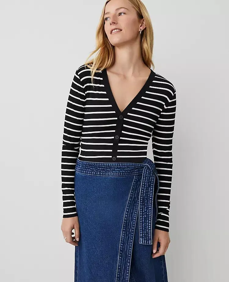 Weekend Collection Striped V-Neck Cardigan