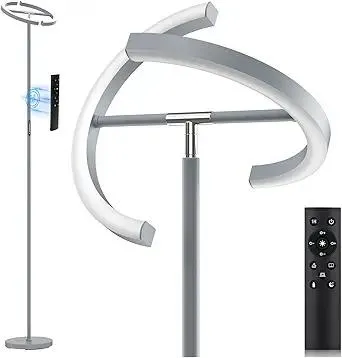 Silver Floor Lamps for Living Room, Stepless Dimmable Standing Lamp with Touch Remote Control, 22W Rotatable LED Floor Light Tall Uplighter for Bedroom Office, 69'' Modern Room Light