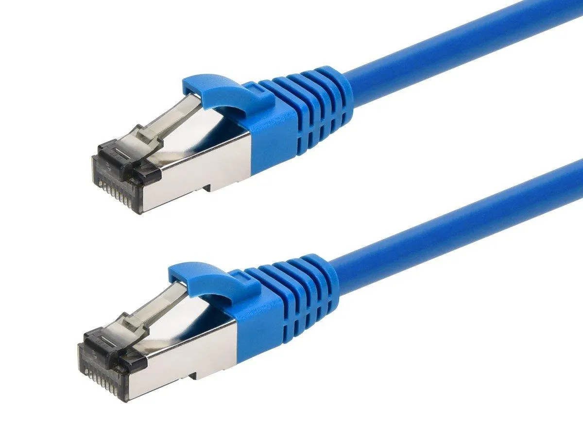 Monoprice Cat8 5ft Blue Patch Cable, Double Shielded (S/FTP), 28AWG, 2GHz, 40G, Pure Bare Copper, Snagless RJ45, Ethernet Cable