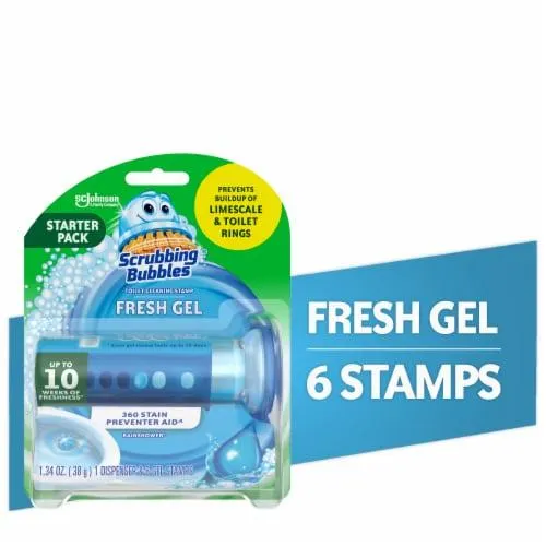 Scrubbing Bubbles Fresh Gel Toilet Cleaning Stamp Rainshower Dispenser