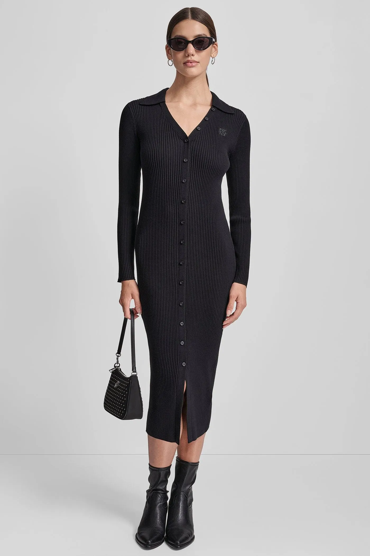 RIB-KNIT MIDI POLO DRESS