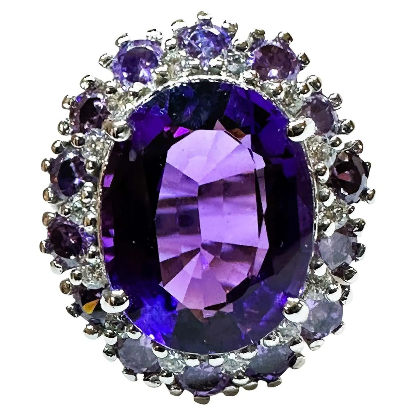 New 7.0 Carat Purple Amethyst & Diamond Cut Purple Sapphire Sterling Ring
