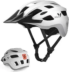 Bike Helmet for Adults, Lightweight Mountain Bicycle Helmet with USB Rechargeable LED Rear Light, Removable Sun Visor for Women, Men, Suitable for Cycling and Commuting