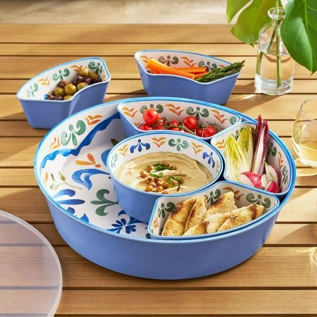 Member's Mark 6-Section Bamboo Melamine Serving Platter with Lazy Susan Base and Storage Lid