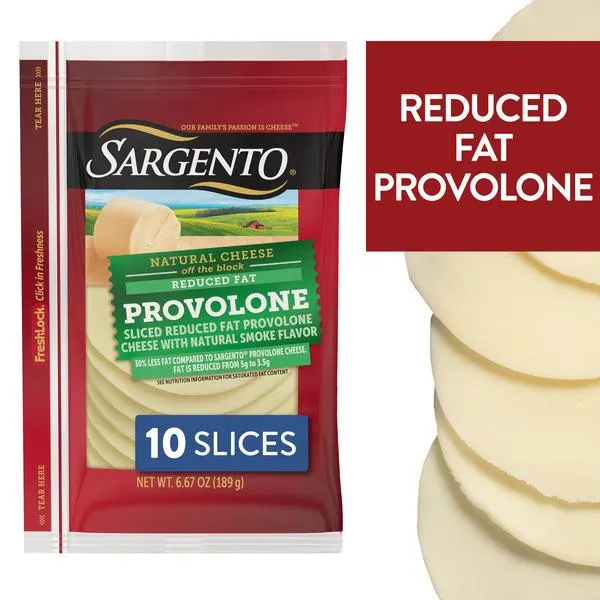 Sargento Reduced Fat Natural Provolone with Natural Smoke Flavor Sliced Cheese, 10 Slices