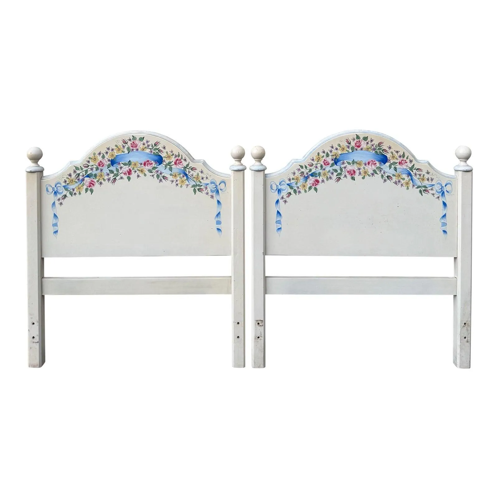Vintage 1993 Signed Hand Painted Floral Twin Headboards- A Pair