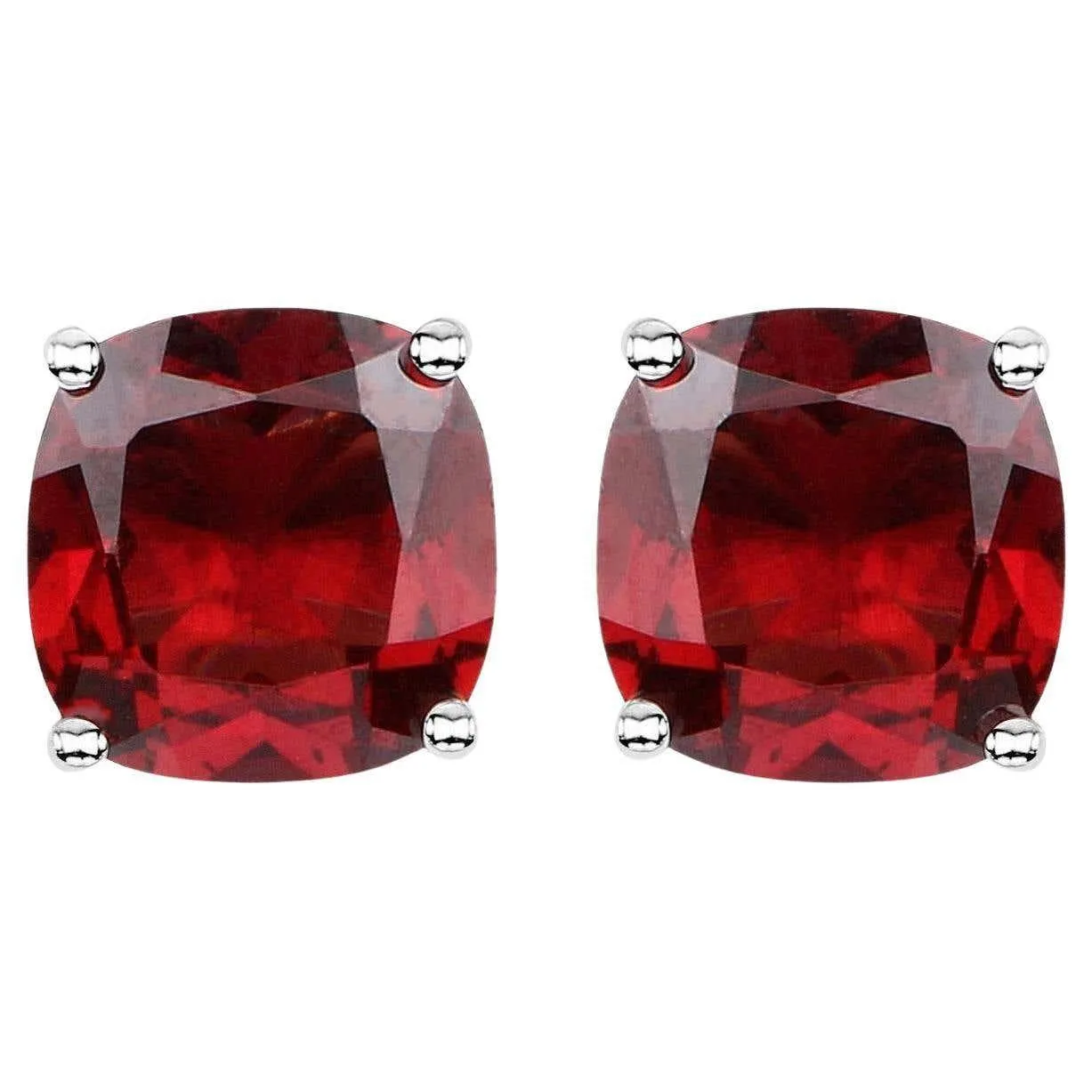 Natural Cushion Cut Red Garnet Stud Earrings 3 Carats Total