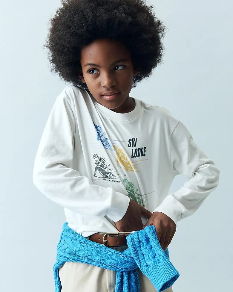 Kids' long-sleeve "Ski lodge" graphic T-shirt