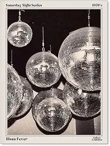 Sufeasdf 70s Disco Ball Newspaper Wall Art Vintage Black and White Art Posters Funky Aesthetic Canvas Prints Retro Bar Cart Decor for Bar Bedroom 12x16 inch Unframed