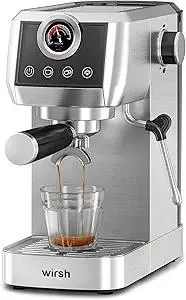 wirsh Espresso Machine, 20 Bar Semi-Automatic Espresso Maker with Pressure Gauge, Steam Wand, Stainless Steel Expresso Coffee Machine for Espresso/Latte/Cappuccino, Touch Screen,Home Barista Plus