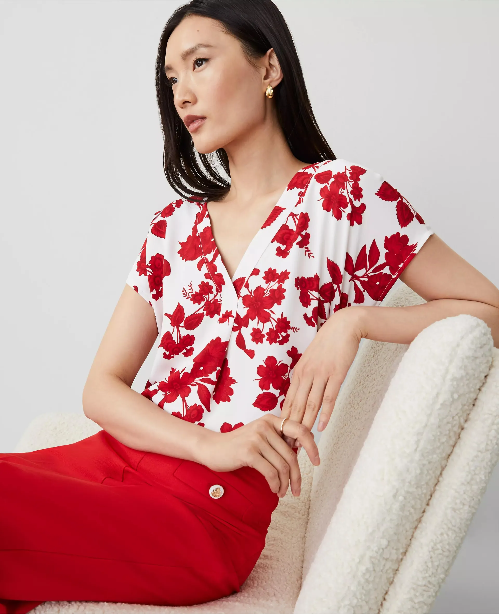 Tropical Mixed Media Pleated Top