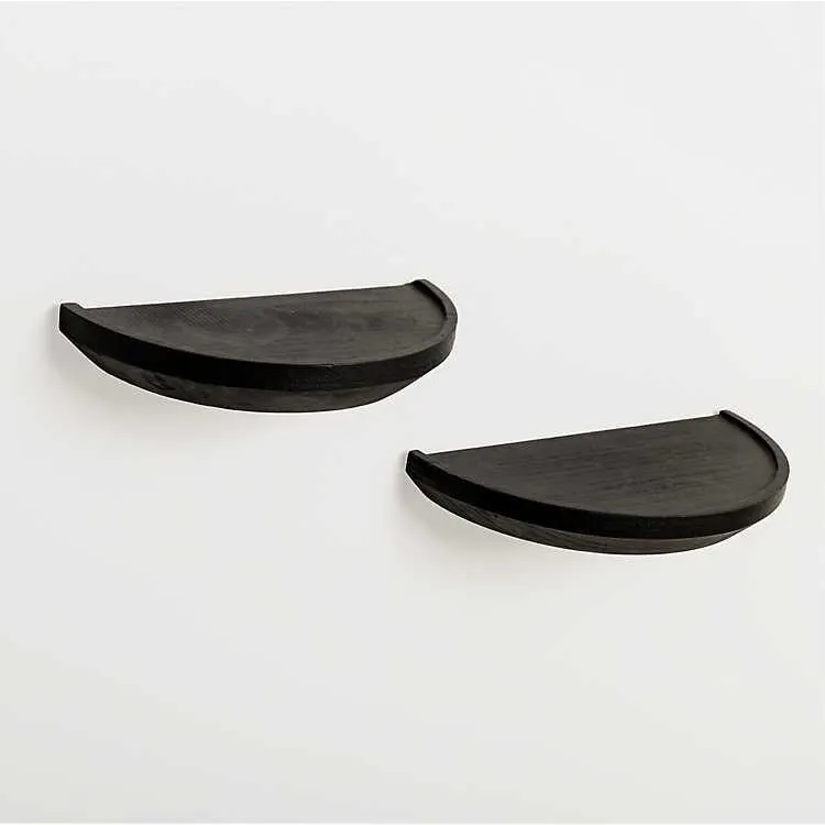 Black Wooden Half-Moon Wall Shelves, Set of 2