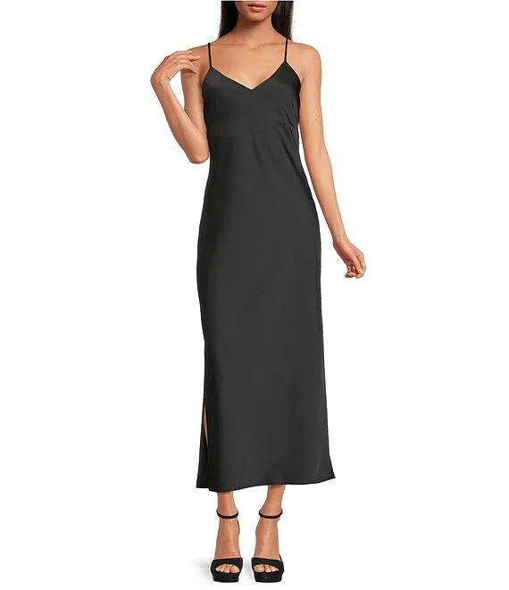 Haven Satin V-Neck Sleeveless Maxi Slip Dress