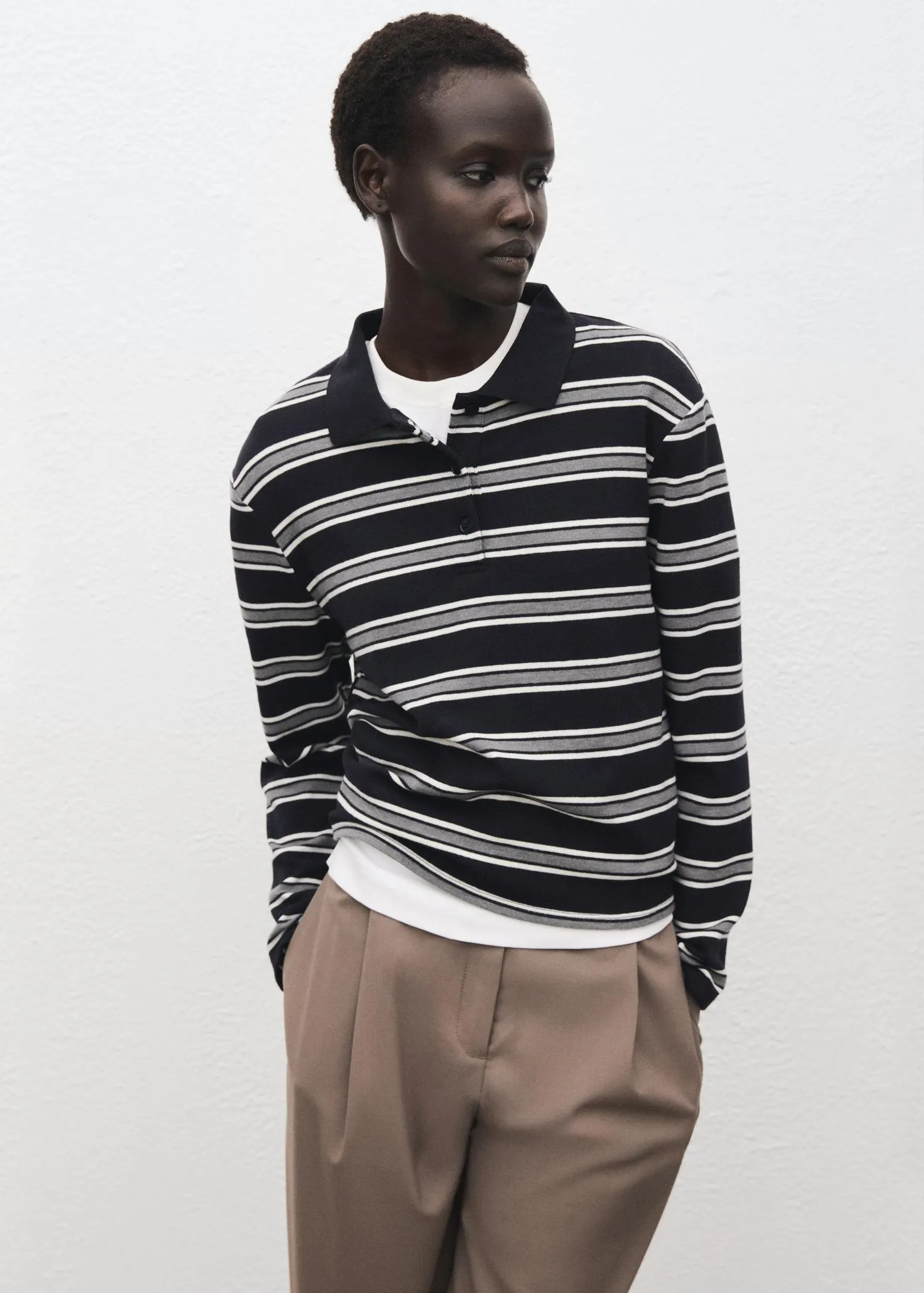 Striped polo-neck t-shirt