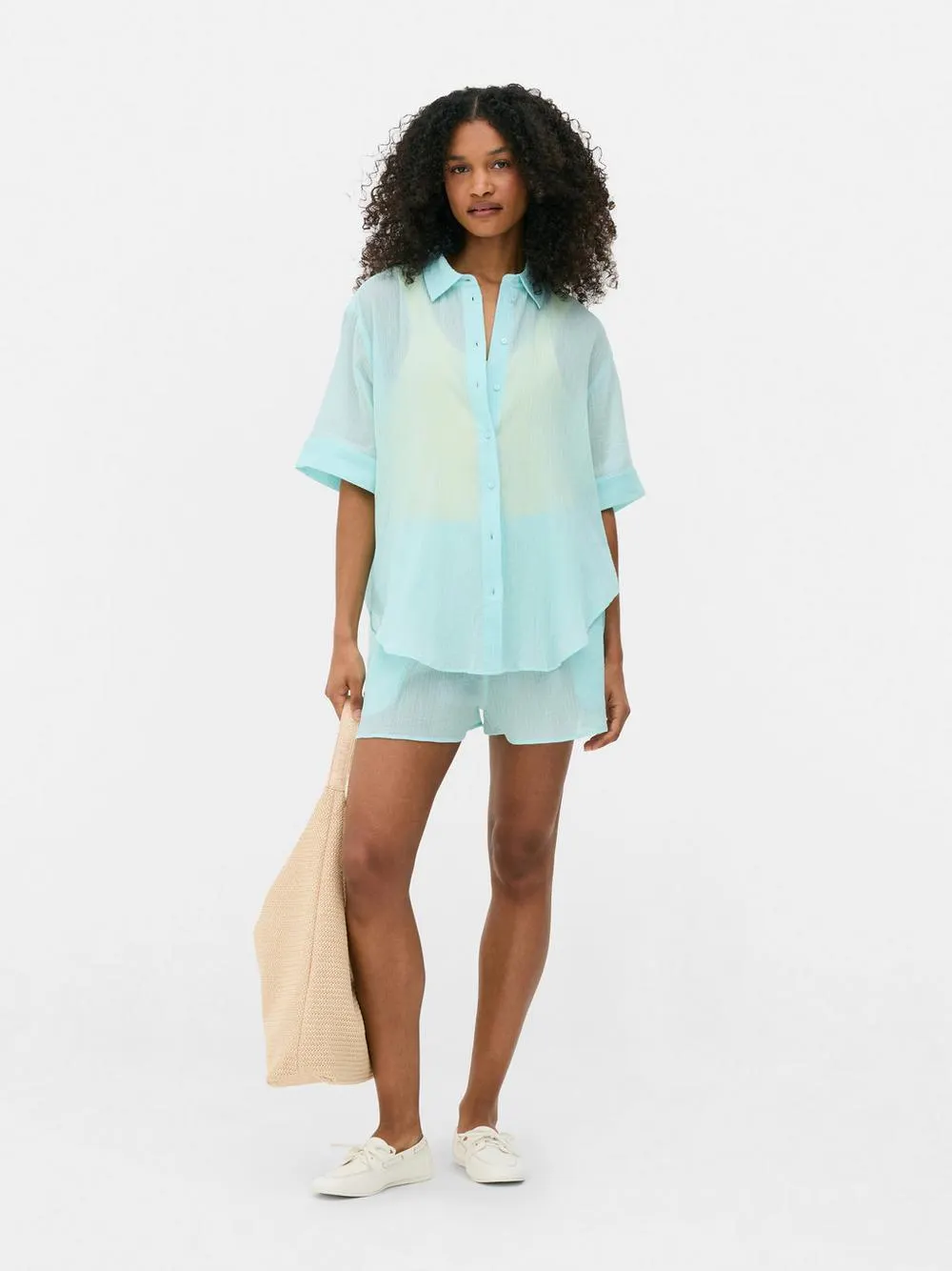 Crinkle Button-Up Beach Shirt