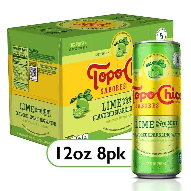 Topo Chico Sabores Lime With Mint Extract Cans, 12 fl oz, 8 Pack