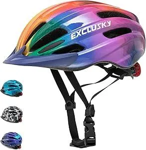 Exclusky Kids Bike Helmet with LED Light – Adjustable Multi-Sport Youth Helmet for Boys & Girls, Ages 5-12, Fits 50-57cm, Cycling Safety Gear