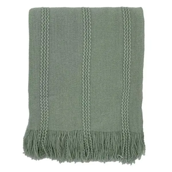 Providence Green Striped Knit Throw Blanket, 50x60