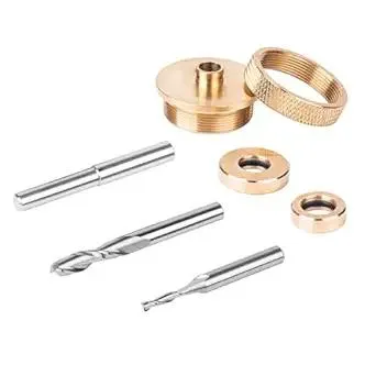 SpeTool Router Inlay Kit, Solid Brass Router Inlay Bushing Kit Includes 1/8 Inch and 1/4 Inch Cutting Diameter with 1/4 Shank Carbide Spiral Upcut Router Bit, Router Bushing Guide Set for Wood