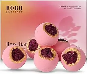 Bath Bombs for Women, Gift Set of 6 Fizzies Luxury Large Size with Real Flowers and Natural Organic Essential Oil, Self Care Gifts for Women, Mon, Daughter, Girlfriend, Kids,Pack of 6 (Rose)