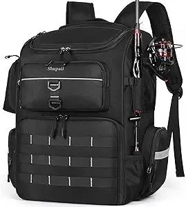 Fishing Backpack with Rod Holders, 45L Large Water-Resistant Fishing Tackle Box Backpack, Fishing Gear Gifts for Men Father