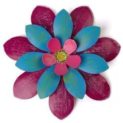 Raspberry and Aqua Pretty Posey Metal Flower Magnet
