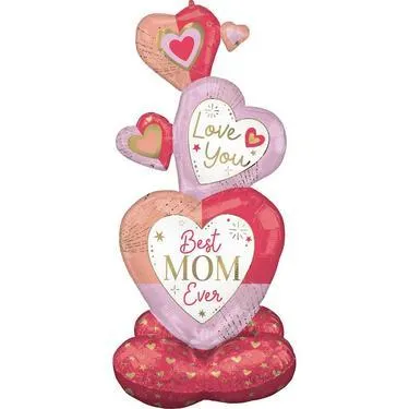 AirLoonz Colorful Best Mom Ever Stacked Hearts Foil Balloon, 55in