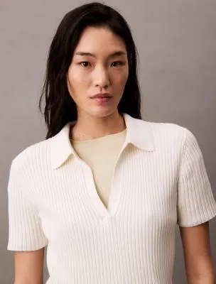 Smooth Cotton Rib Sweater Polo Shirt