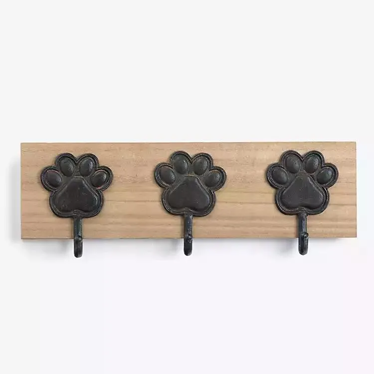 Wood and Metal Paw Print Wall Hooks