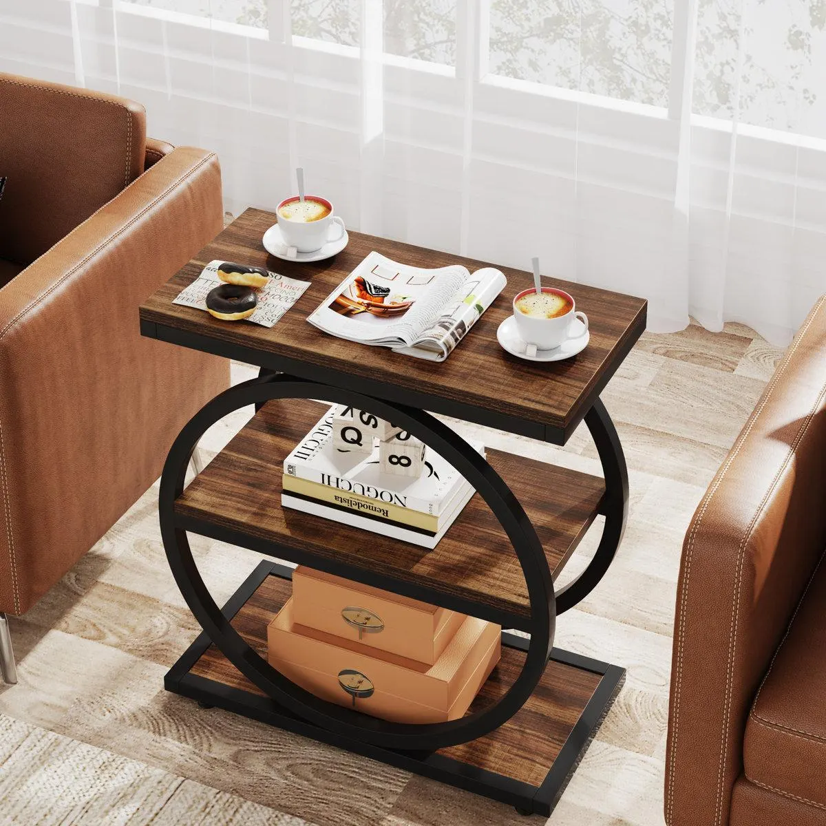 Marquille End Table, Small Side Table with Shelves for Living Room, Bedroom, Nightstand