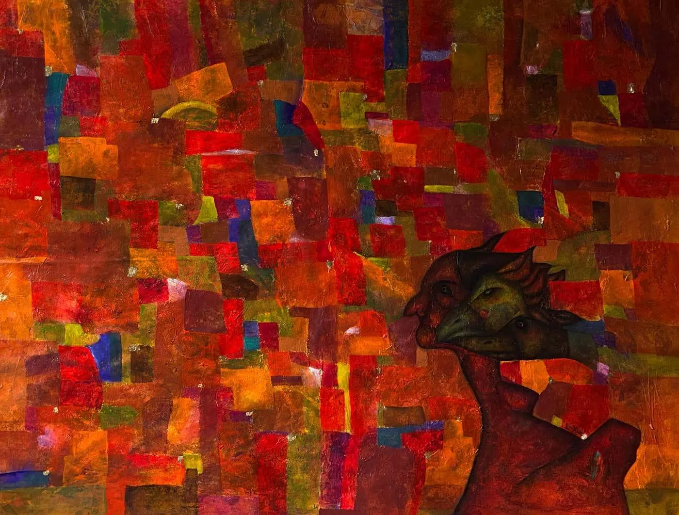 Luis Alexander Rodríguez (Ie-Xiua) Abstract Figurative Oil On Canvas. "Polychromy Study Red" 2024