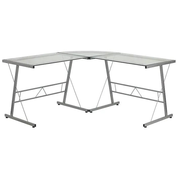 Flash Furniture 84" Glass L-Shape Computer Desk,