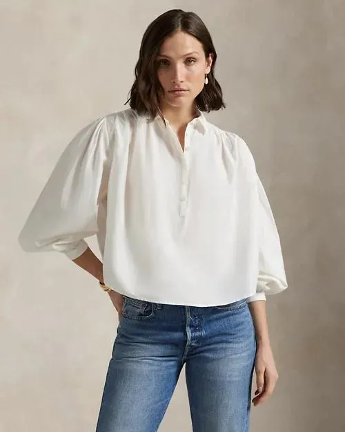 Pleated Cotton-Silk Blouse