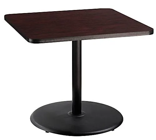 National Public Seating Square Café Table, Round Base, 30"H x 36"W x 36"D, Mahogany/Black