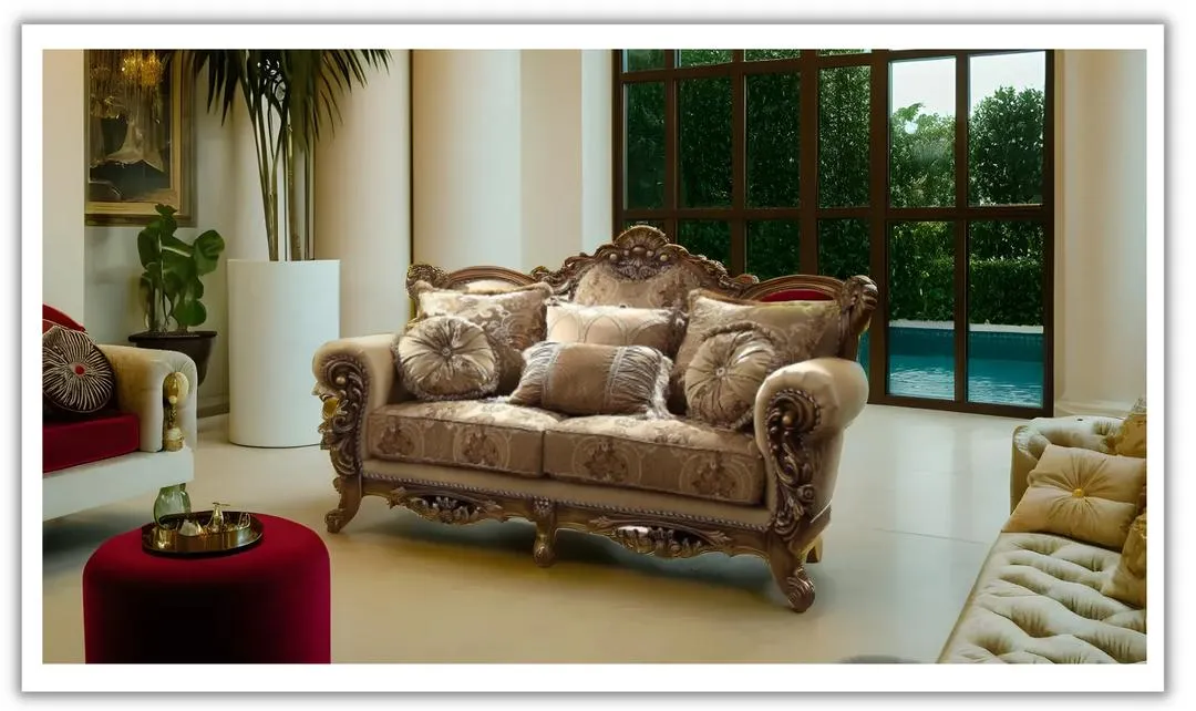 Homeydesign Hendra 2-Seater Fabric Traditional Loveseat in Brown