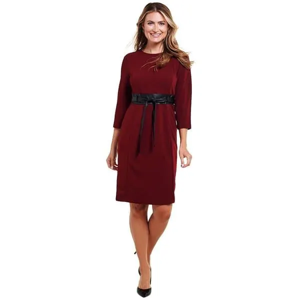 Womens Harper 241 Long Sleeve Crepe Tie Belt Sheath Dress