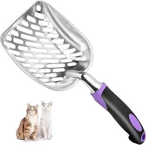 Cat Litter Scoop-Metal Cat Scooper-Long Handle Scoop,Cat Scooper-Poop Sifting-Mesh Shovel-Suitable for Cat Litter Box (Purple)
