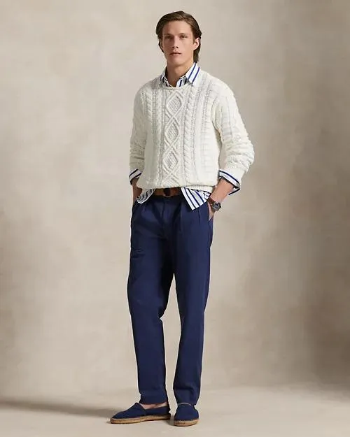 Slim Tapered Fit Pleated Twill Pant