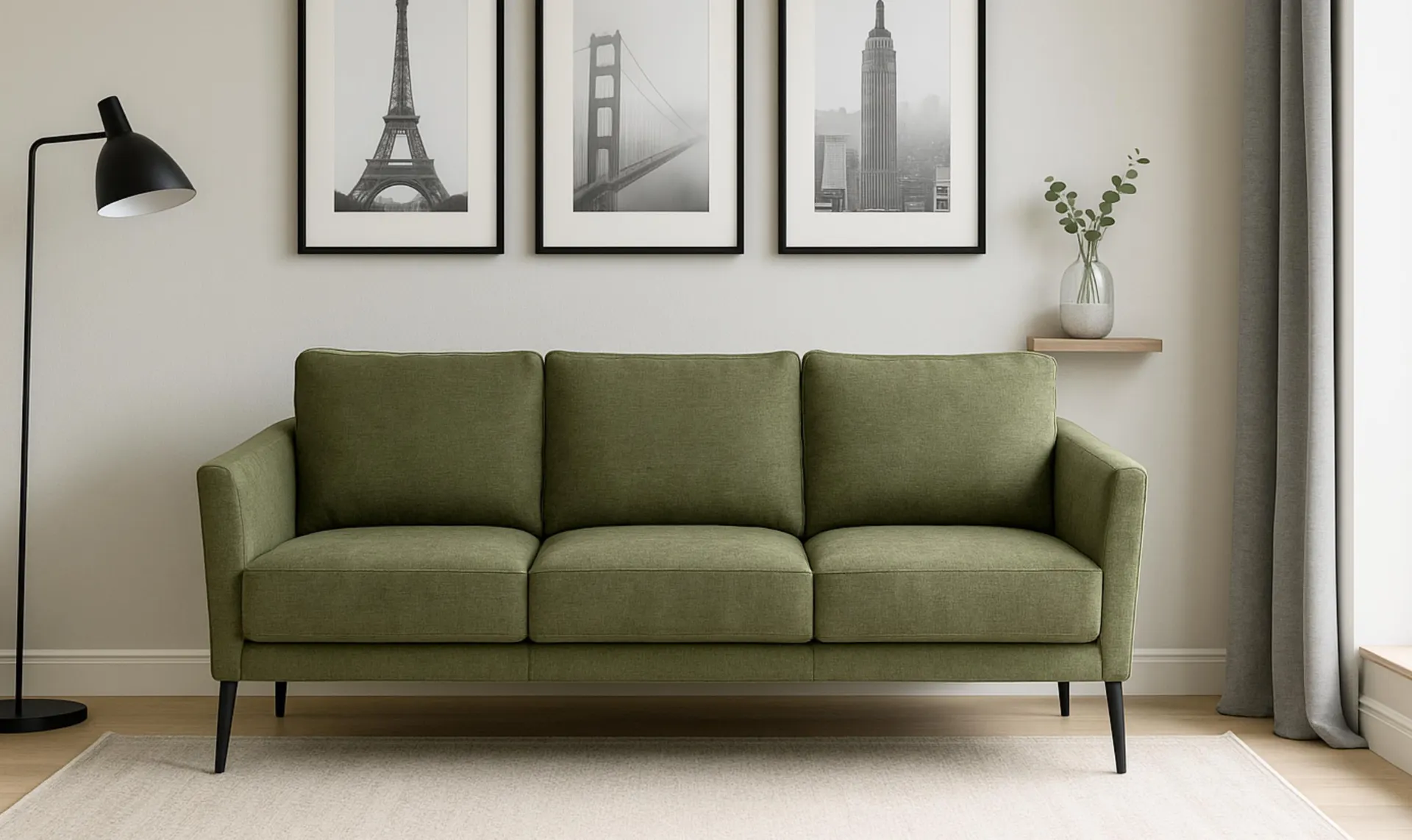 Luonto Viola 3-Seater Fabric Sofa with Wooden base