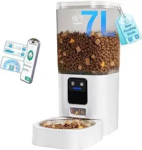 7L Automatic Cat Feeder with Slow Feed: 5G WiFi Automatic Dog Feeder with Large Pet Food Storage, Auto Cat Food Dispenser with Alexa for Multiple Pets, Detachable for Easy Cleaning - 29 Cup