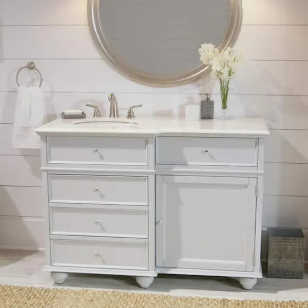 Hampton Harbor 48 in. W x 22 in. D x 35 in. H Single Sink Freestanding Bath Vanity in Gray with White Marble Top