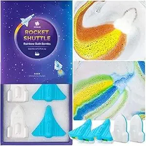 ORIGLAM Space Rocket Bath Bombs for Kids Boys, 4 XL Natural & Organic Kid Bath Bombs with Surprise Color Inside, Rainbow Bath Bomb for Kids Bubble Bath, Halloween Christmas Birthday Gifts for Men