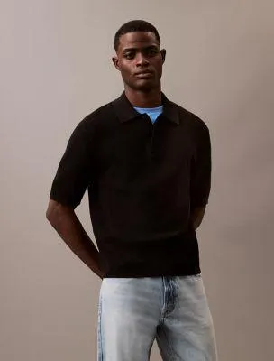 Smooth Cotton Waffle Sweater Polo Shirt