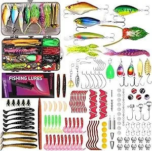 153Pcs Fishing Lures Tackle Box Kit – Complete Fishing Gear Set with Weights, Assorted Baits, Hooks & Tackle Included for Bass, Trout, Walleye Freshwater & Saltwater Fishing Gift for Men