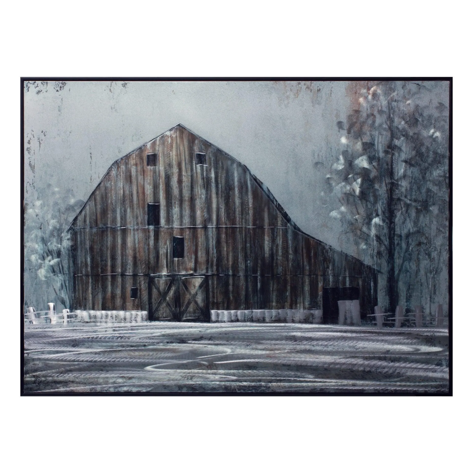 Metal Framed Modern Barn 31.5" Canvas Painting Wall Art