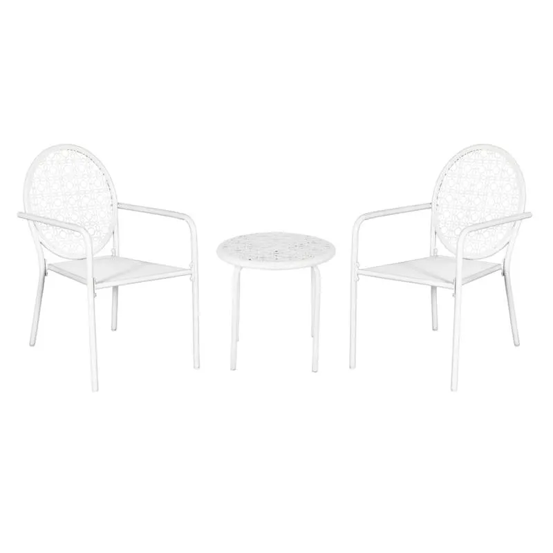 3-Piece Geo Metal Patio Chat Set, White