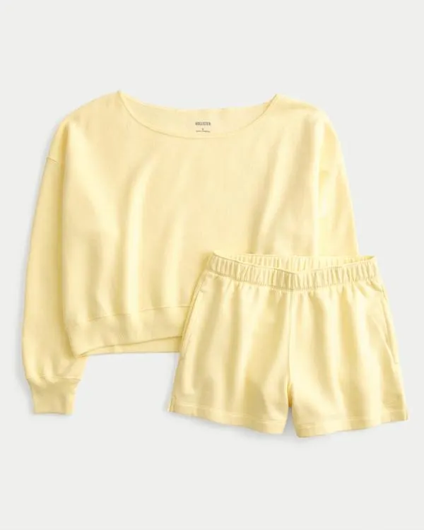 Easy Off-the-Shoulder Sweatshirt & Fleece Shorts Set